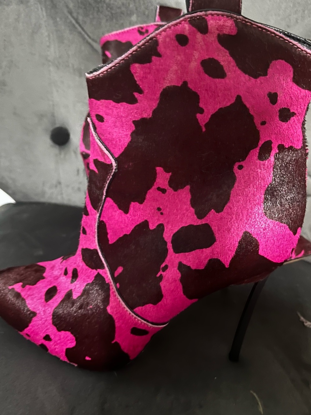 Casadei Hot Pink and Dark Brown Cowprint Stiletto Ankle Boots